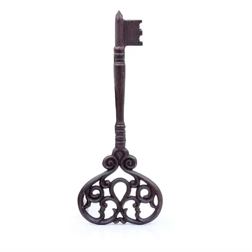 Llave de hierro fundido pesado auténtico hecho a mano vintage de 14 pulgadas | Diseño decorativo rústico intrincado, colgante de pared antiguo x
