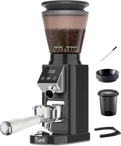 Tuni G1 Molinillo de Café de Fresas Cónicas, 48 Configuraciones de Molienda, Molino de Fresas Antiestático, Temporizador Electrónico de Precisión y