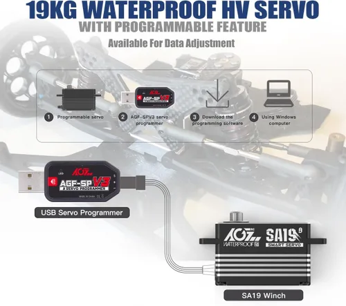 Miniatura 6 de AGFRC 19 kg de bajo perfil impermeable RC-Winch-Servo - 0.073s de alta velocidad, engranaje de metal CNC completo, servo inteligente programable sin