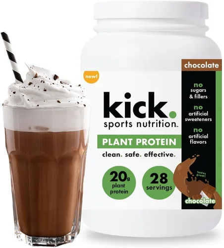Kick Plant Proteína en polvo, sabor chocolate, 0.71 oz de proteína, suplemento de entrenamiento sin gluten con aminoácidos para apoyar objetivos de