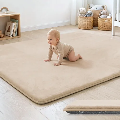 Miniatura 10 de Tapete de cama de bebé de 1.3 pulgadas de grosor para dormitorio, tapete básico de espuma acolchada suave de felpa de 28 x 72 pulgadas con acolchado