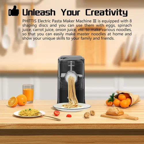 Miniatura 3 de Máquina eléctrica de pasta, máquina automática para hacer pasta, con 8 discos para espaguetis y fettucina y más, máquina de fideos fácil de limpiar