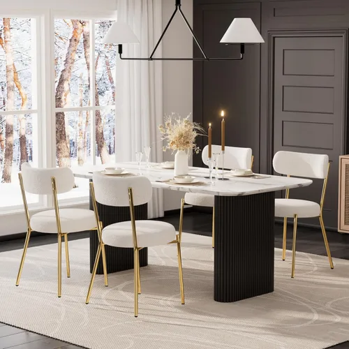 Miniatura 18 de RGZ Juego de mesa de comedor oval moderna de 71", juego de mesa y sillas de 7 piezas para 6, juego de mesa de cocina de mármol sintético y 6 sillas