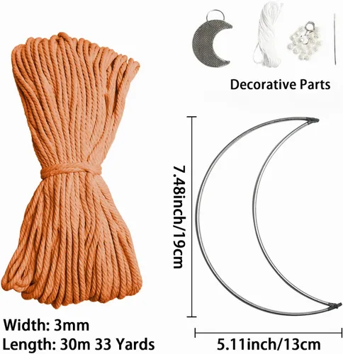 Miniatura 2 de JeogYong Kit de macramé, kit de macramé para atrapasueños de luna para niños y adultos principiantes, incluye anillos de aro de metal, cordón