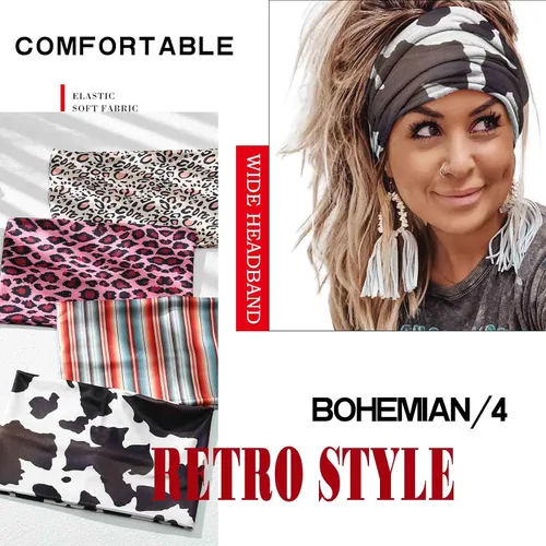 Miniatura 4 de Olbye Diademas bohemias anchas elásticas y antideslizantes para mujer y niña - para entrenamiento, yoga, correr, banda para el sudor, pañuelos