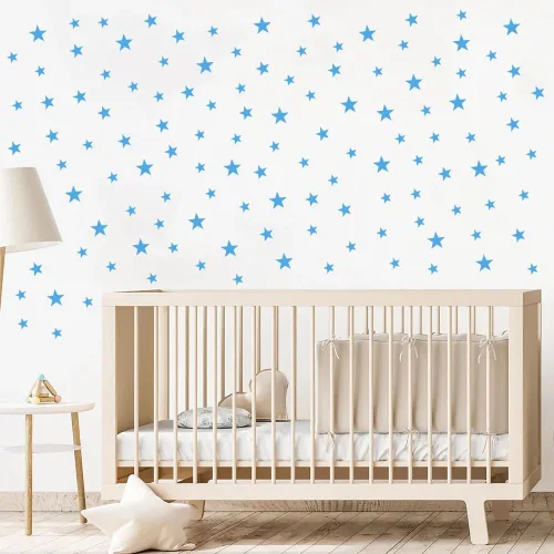 Miniatura 4 de Calcomanías de estrella azul bebé para niños y niñas, calcomanías de pared para habitación de niños (azul claro, estrella mixta, 112 unidades)