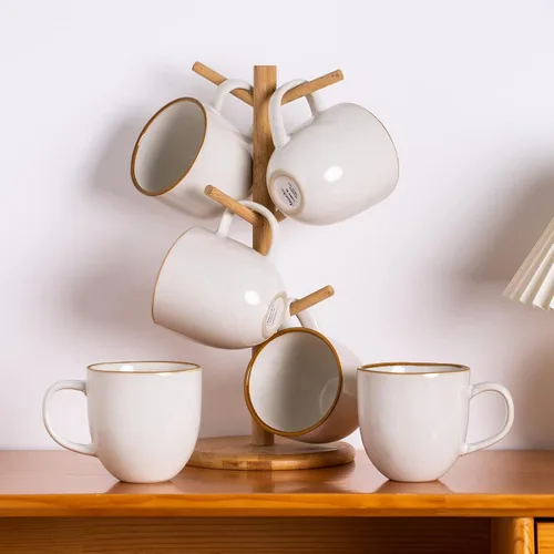 Miniatura 7 de AmorArc Tazas de café de 12 onzas, juego de 6 tazas de café de cerámica para hombre, mujer, papá, mamá, tazas de café modernas con asa para café