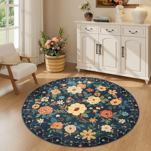 Miniatura 222 de DUKINO Alfombra de área de 6 x 9 pies, alfombra floral para sala de estar, ligera, antideslizante, lavable, alfombra de interior de pelo bajo