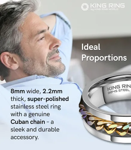 Miniatura 13 de King Ring Anillo giratorio de 0.315 pulgadas, anillo plano pulido fino para hombres y mujeres con cadena cubana, diseñado en Estados Unidos