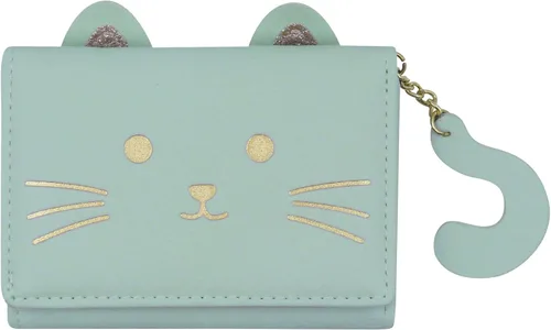 Eilova Orityle Bonita cartera de gato para niñas y adolescentes, niños y mujeres, delgada de tres pliegues, tarjetero organizador con colgante de