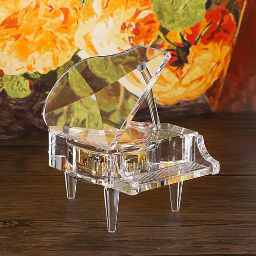 Caja musical de cristal ELLDOO, caja musical decorativa de relojería con forma de piano, adorno de piano transparente, regalo romántico para niñas y