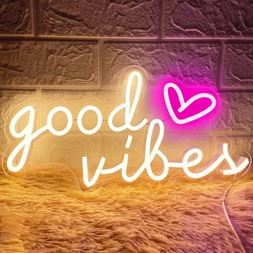 HOHOSIGN Letreros de neón Good Vibes para decoración de pared, luces de neón Good Vibes de 40x20 cm, letreros LED de luz blanca cálida operados por
