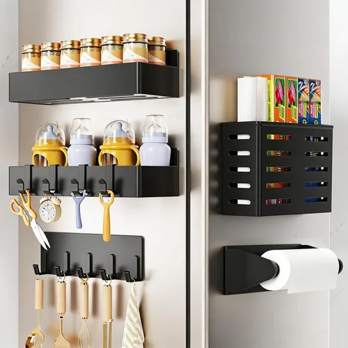 Miniatura 24 de Mystozer Estante magnético para especias para refrigerador, organizador de cocina y estante de almacenamiento, grano de madera (paquete de 4)