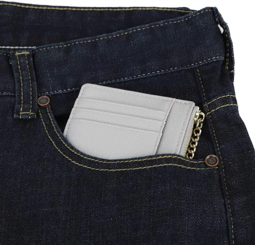 Miniatura 7 de 8 tarjetas para mujer, diseño minimalista delgado, monedero, monedero, bolsillo frontal, Gris, Casual