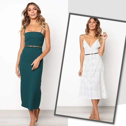 Miniatura 2 de JASGOOD Cinturón de cuero delgado para mujer, cinturones de cintura fina para vestidos de hasta 37 pulgadas con hebilla dorada, paquete de 2