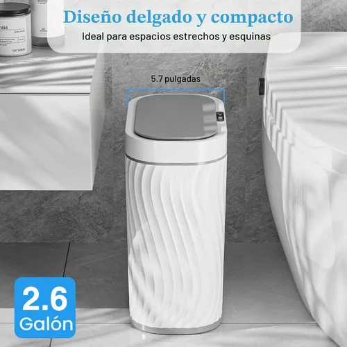 Miniatura 3 de Ogikey Cubo de basura pequeño para baño con tapa automática sin contacto, bote de basura inteligente de 2.6 galones, contenedor de basura estrecho e