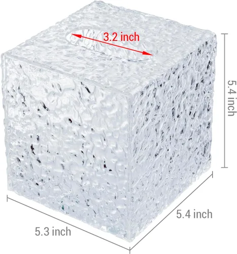 Miniatura 7 de MyGift Portapañuelos Facial de Cubo de Acrílico Transparente Premium con Textura Ondulada Moderna con Fondo Abierto, Caja Cuadrada Ondulada