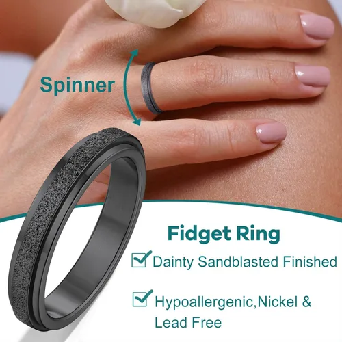 Miniatura 4 de Supcare Anillos antiestrés para mujer de 4/6/0.315 in para la ansiedad, anillo de pulgar con chorro de arena, regalo para mujeres, talla 7-14