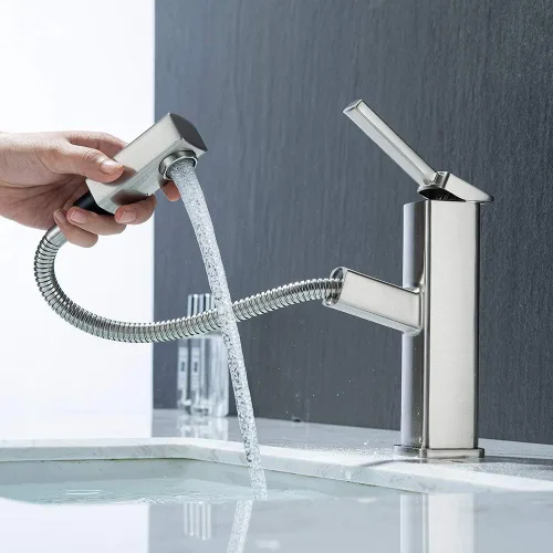 Miniatura 15 de KAIYING Grifo de Fregadero de Recipiente Extraíble para Baño, Grifo de Lavabo de un Solo Orificio con Rociador Extraíble, Grifo Mezclador de Una