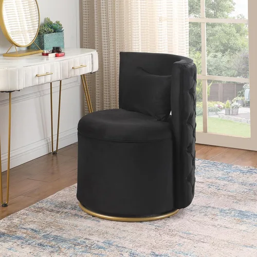 Miniatura 8 de Silla de acento giratoria, sofá redondo de terciopelo de almacenamiento, silla tapizada con barril moderno para guardería, sala de estar, hotel