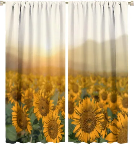 Miniatura 29 de Cortinas opacas con diseño de girasoles para ventana, puesta de sol sobre girasol, para dormitorio, sala de estar, cocina, decoración del hogar, 42