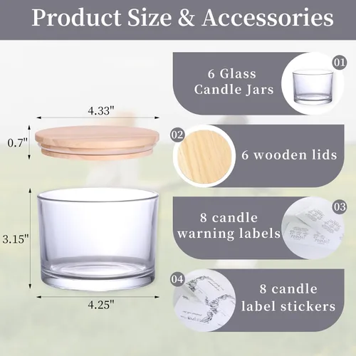 Miniatura 2 de Simeitol Tarros de Vela Transparentes de 16 OZ para Hacer Velas 6 Piezas, Tarro de Vela de Vidrio con Tapas Herméticas de Bambú - Tarros de Velas