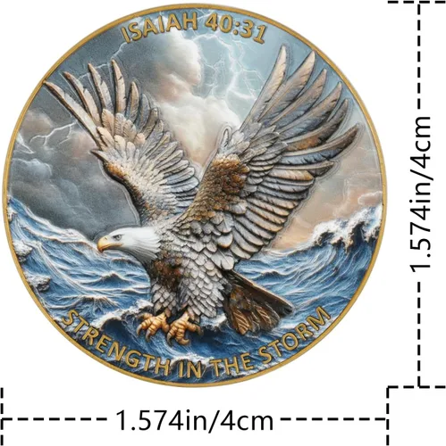 Miniatura 3 de Moneda de desafío de águila 3D de doble cara de aleación de zinc de 1.57 pulgadas, diseño inspirador colorido con Isaías 40:31, tema de fuerza