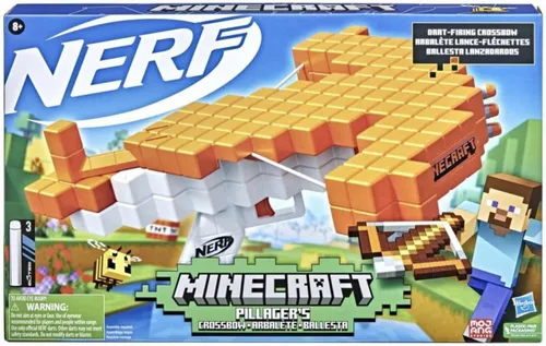 Miniatura 6 de Nerf Ballesta ballesta de Minecraft Pillager, ballesta real, acción de ballesta real, incluye 3 dardos oficiales Nerf Elite 42787, multicolor