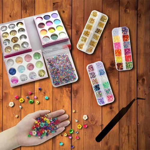 Miniatura 7 de Kit de inclusiones de resina UV para principiantes, suministros de fabricación de joyas con purpurina, copos de aluminio, flores secas, lentejuelas