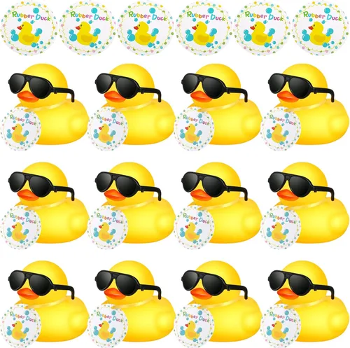 Chivao 12 piezas de patitos de goma mini con anteojos de sol/ gafas y sombreros/ collar, patitos de goma para crucero a granel, regalo de San