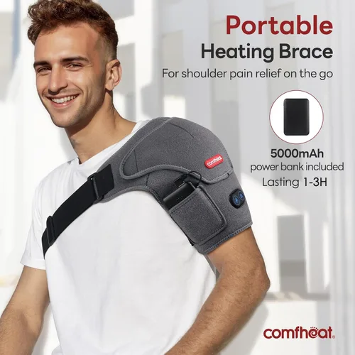Miniatura 3 de Almohadilla térmica de hombro inalámbrica con masaje por vibración para alivio del dolor de manguito rotador de hombro congelado, soporte de hombro