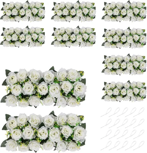 Miniatura 20 de NUPTIO Centros de mesa de flores artificiales para mesas, 6 unidades, color borgoña, rosa polvorienta y blanco cremoso, arreglos de rosas falsas