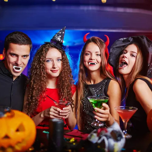 Miniatura 7 de Boao 60 piezas de dientes de vampiro de Halloween a granel, colmillos de vampiro de plástico, dientes falsos de color brillante, accesorios
