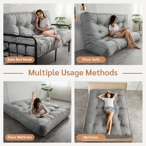 Miniatura 4 de YOSHOOT Colchón de Futón de 8 Pulgadas Tamaño Full, Sofás Cama de Futones Gruesos, Colchón de Piso para Adultos, Relleno de Espuma Triturada, Gris