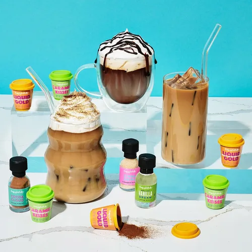 Miniatura 6 de Thoughtfully, Juego de regalo de barra de café helado, incluye café instantáneo, jarabes saborizados, cacao en polvo y azúcar de canela, estación