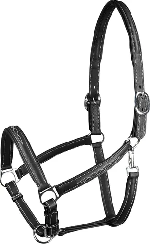 HORZE Warren Caballo Caballo De Cuero Genuino Ajustable Suave | Herrajes De Acero Inoxidable - Negro -