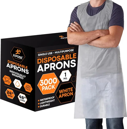 Miniatura 16 de Xpose Safety 100 delantales desechables de plástico azul para cocinar y más empaquetados individualmente, duraderos de 1 mil, polietileno
