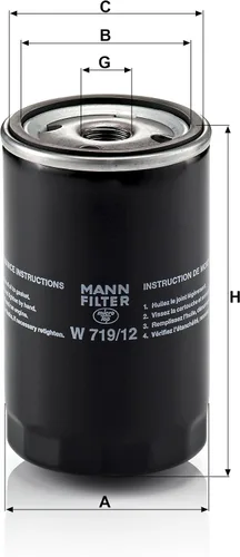 Miniatura 2 de Mann Filter Reemplazo del filtro de aceite giratorio W 719/12 compatible con VW Volkswagen Vanagon (1983-1991), reemplaza a GEHL 524801172346, VW