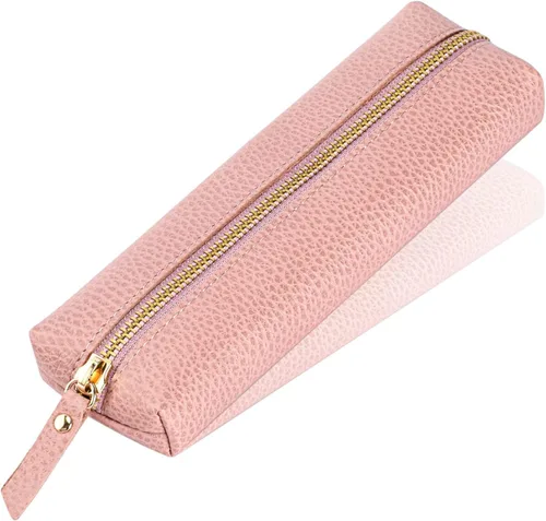 Miniatura 11 de Estuche de cuero auténtico para bolígrafos, estuche de cuero de vaca con cremallera, suave bolsa de cuero negra para adultos.