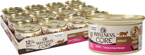 Miniatura 12 de Wellness CORE Pate - Alimento húmedo enlatado para gatos adultos, natural, rico en proteínas, sin granos, receta de pollo y pavo, 3 onzas, paquete
