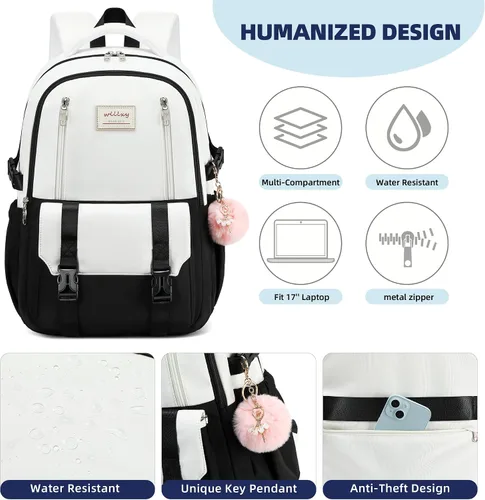 Miniatura 5 de Caoroky knight Mochila de viaje para laptop para mujeres y niñas, mochila de escuela primaria y secundaria, mochilas universitarias, mochila Negro
