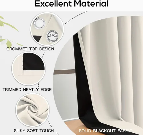 Miniatura 183 de Yakamok Cortinas negras, cortinas de ventana con aislamiento térmico y eficiencia energética para dormitorio, cortinas opacas completas y cortinas