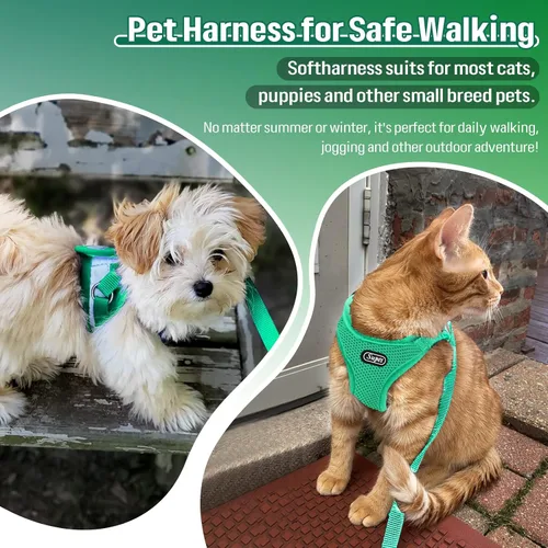 Miniatura 4 de Supet Juego de arnés y correa para gatos, arnés de malla suave ajustable para gatos con correa reflectante para caminar gato y cachorro conejo