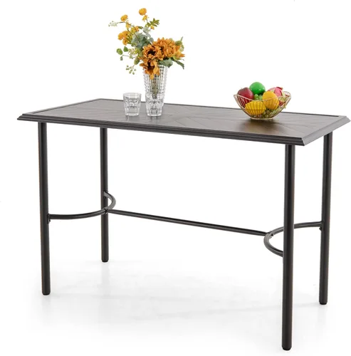 Miniatura 10 de PHI VILLA Mesa de bar alta para exteriores, mesa de comedor de 55 x 27 pulgadas de altura de mostrador con marco de metal similar a la madera