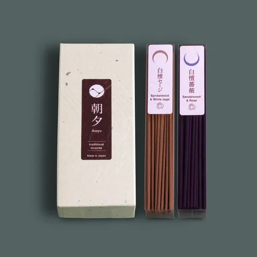 Miniatura 6 de Asayu Japan Varillas de incienso tradicionales, juego de purificación (sándalo y salvia blanca + sándalo y rosa), 1.41 oz (cada aroma 0.71 oz)