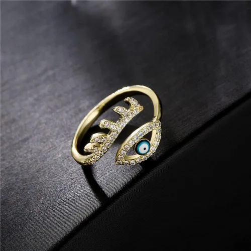 Miniatura 5 de Anillos abiertos de circonita cúbica azul turco para mujeres, niñas, adolescentes, cristal de circonita cúbica brillante, chapado en oro de 18