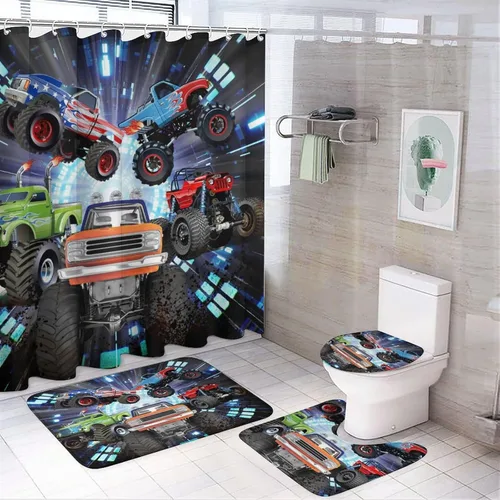 Miniatura 9 de Juego de 4 cortinas de ducha de arte geométrico moderno abstracto, estilo grunge, negro, blanco, dorado, impreso, juego de decoración de baño