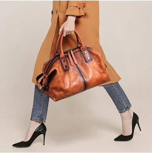 Miniatura 8 de Iswee - Bolso de hombro de cuero genuino, bolso tote con diseño de morral, con asa superior, bolso de gran capacidad, bolso cruzado