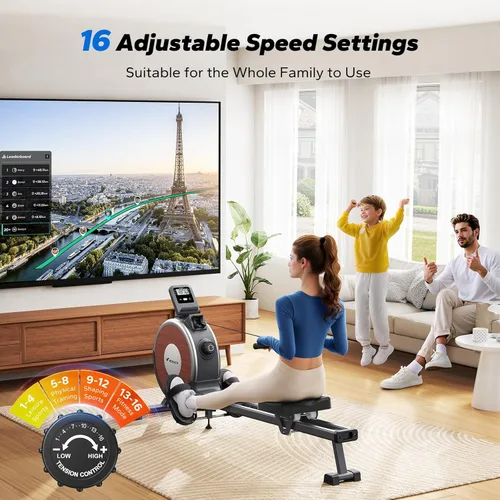 Miniatura 5 de MERACH Rowing Machines for Home, Magnetic Rowing Machine with 16 Levels, Rower Machine of Quiet Resistance, Dual Slide Rail with Max 350lbs