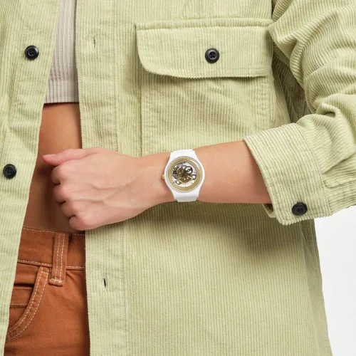 Miniatura 3 de Swatch Reloj de cuarzo blanco con anillos dorados de Gent BIO-SOURCED Blanco